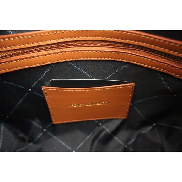 French Connection Cognac PU Leather Moritz Textured Smooth Hobo Shoulder Bag - Picture 13 of 14